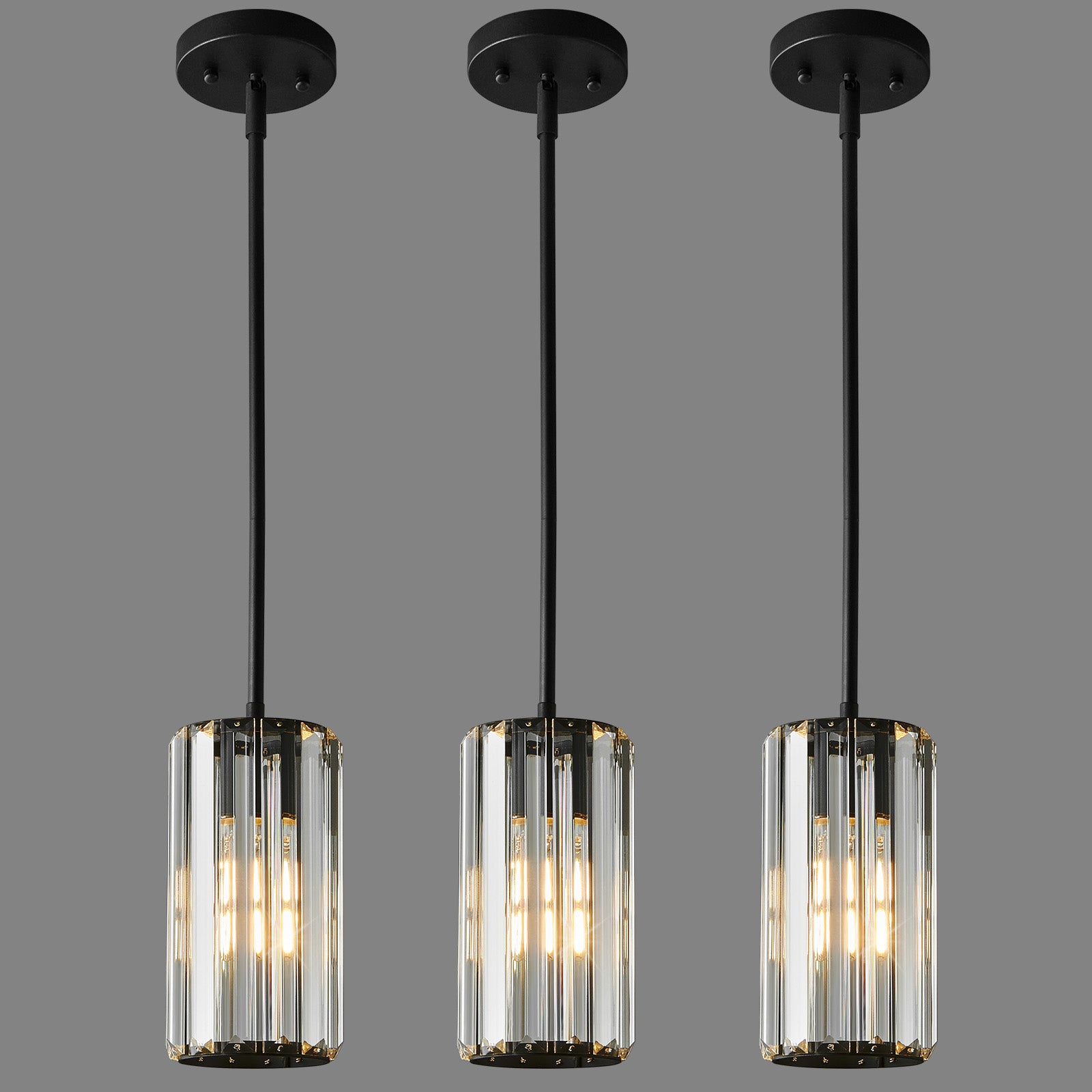 Minimalist Vertical Faceted Crystal Cylinder Pendant Light