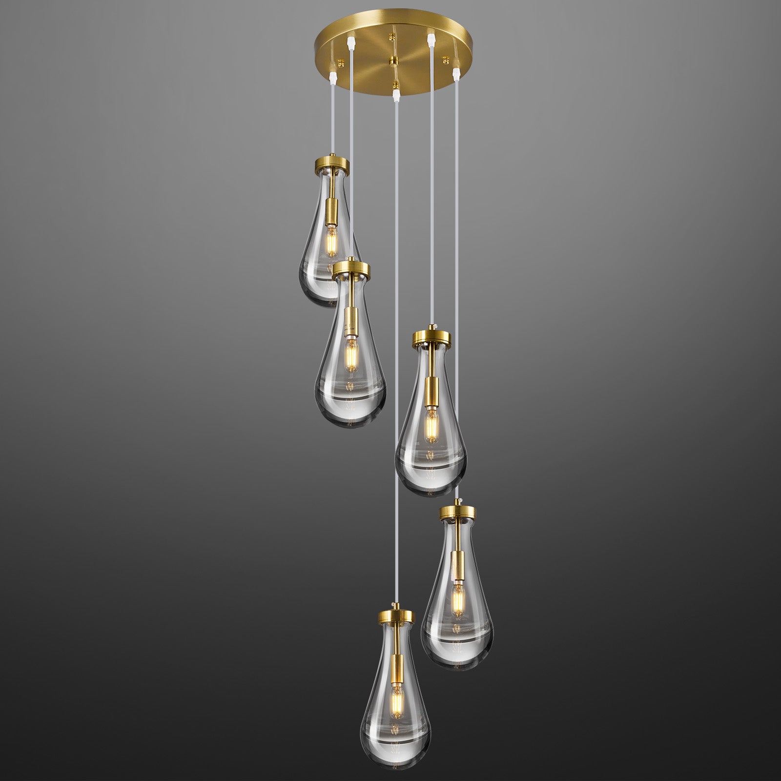 Raindrop Clear Solid Glass Adjustable Suspension Cord Pendant Light