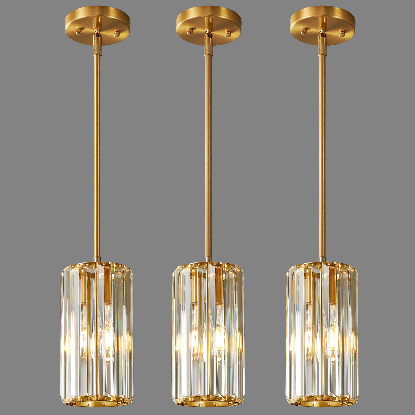 Minimalist Vertical Faceted Crystal Cylinder Pendant Light