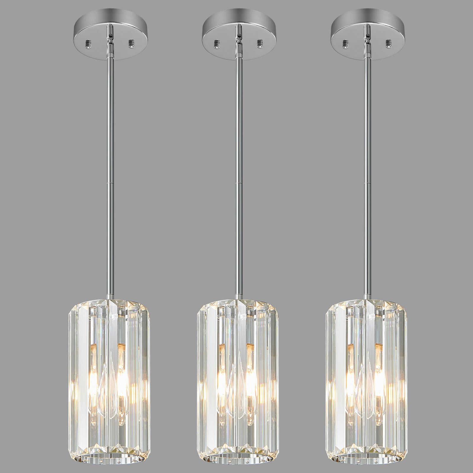 Minimalist Vertical Faceted Crystal Cylinder Pendant Light