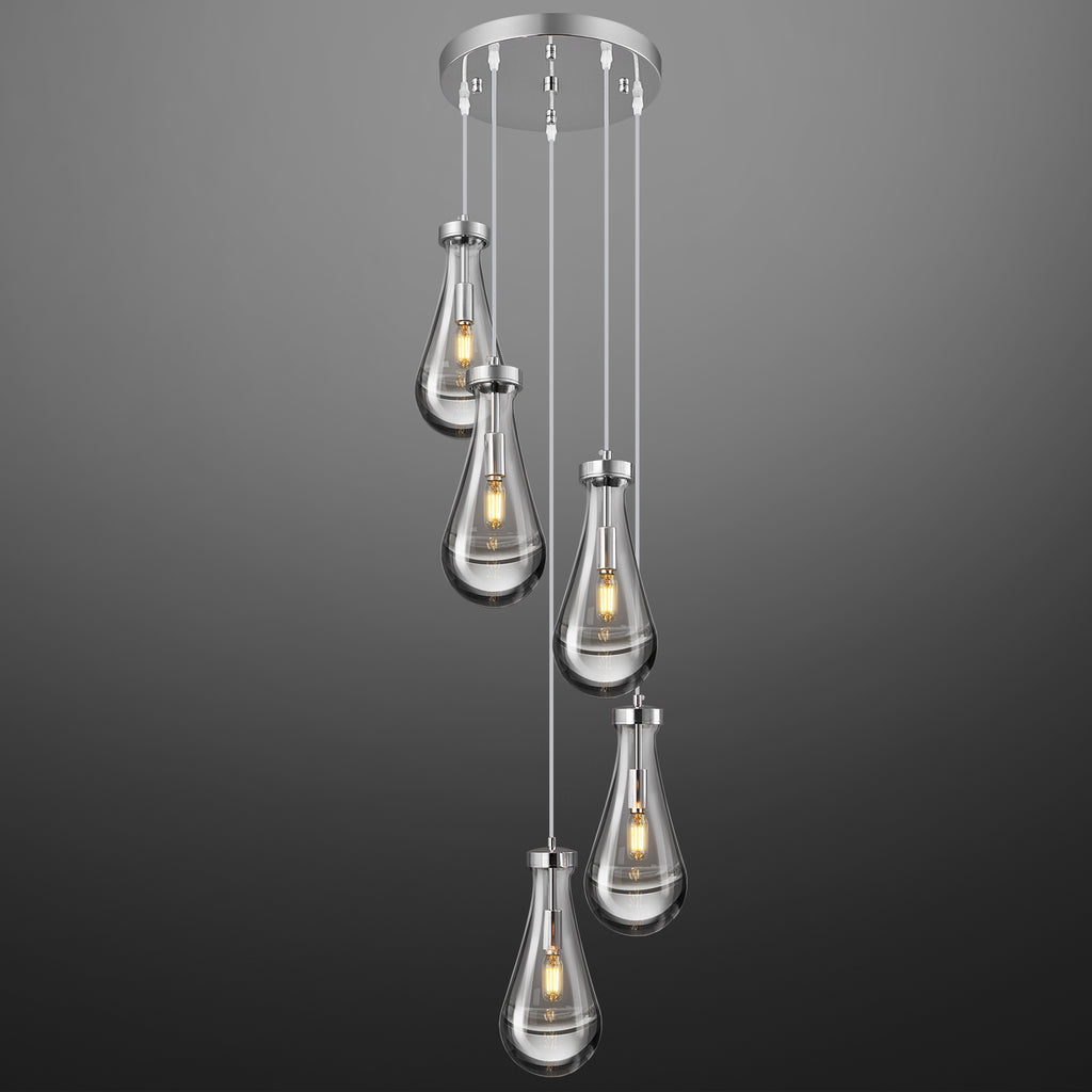 Raindrop Clear Solid Glass Adjustable Suspension Cord Pendant Light