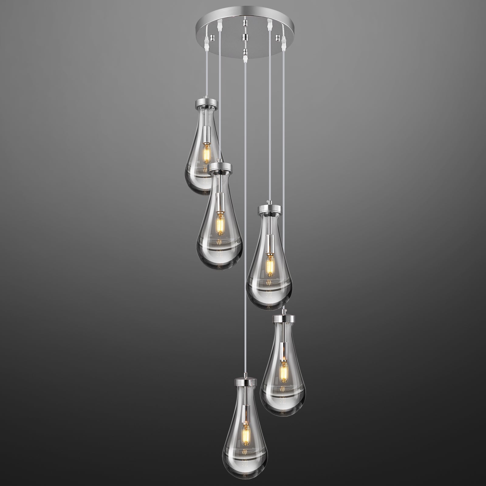 Raindrop Clear Solid Glass Adjustable Suspension Cord Pendant Light
