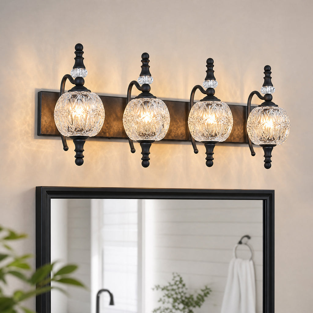 Classic Vintage Round Textured Glass Bathroom Vanity Light