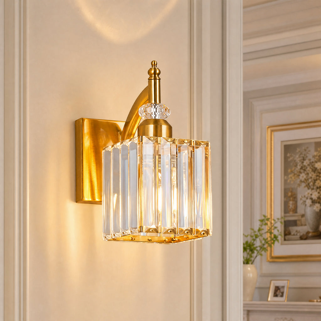 Transitional Luxury Square Prism Fluted Crystal Bathroom Vanity Light