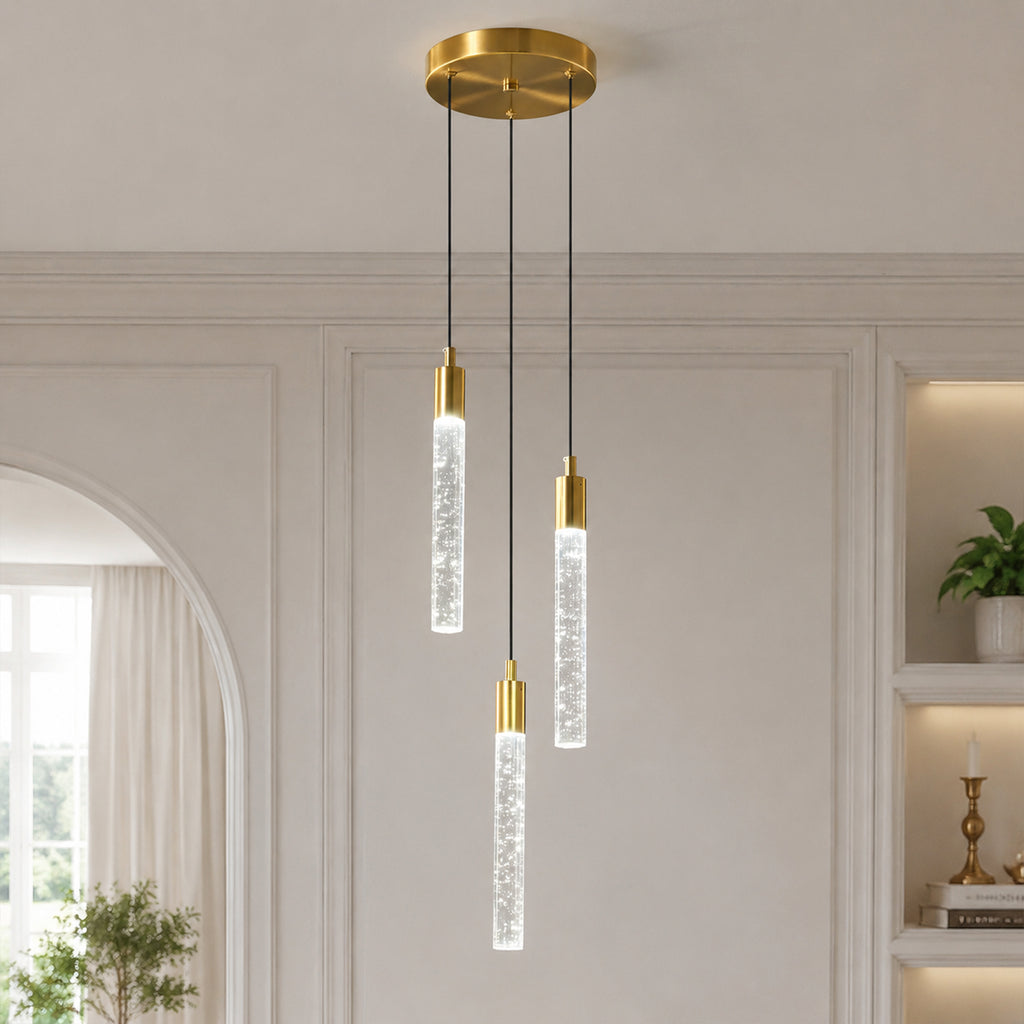 Modern Cylinder Bubble Linear Hanging Crystal LED Pendant Light