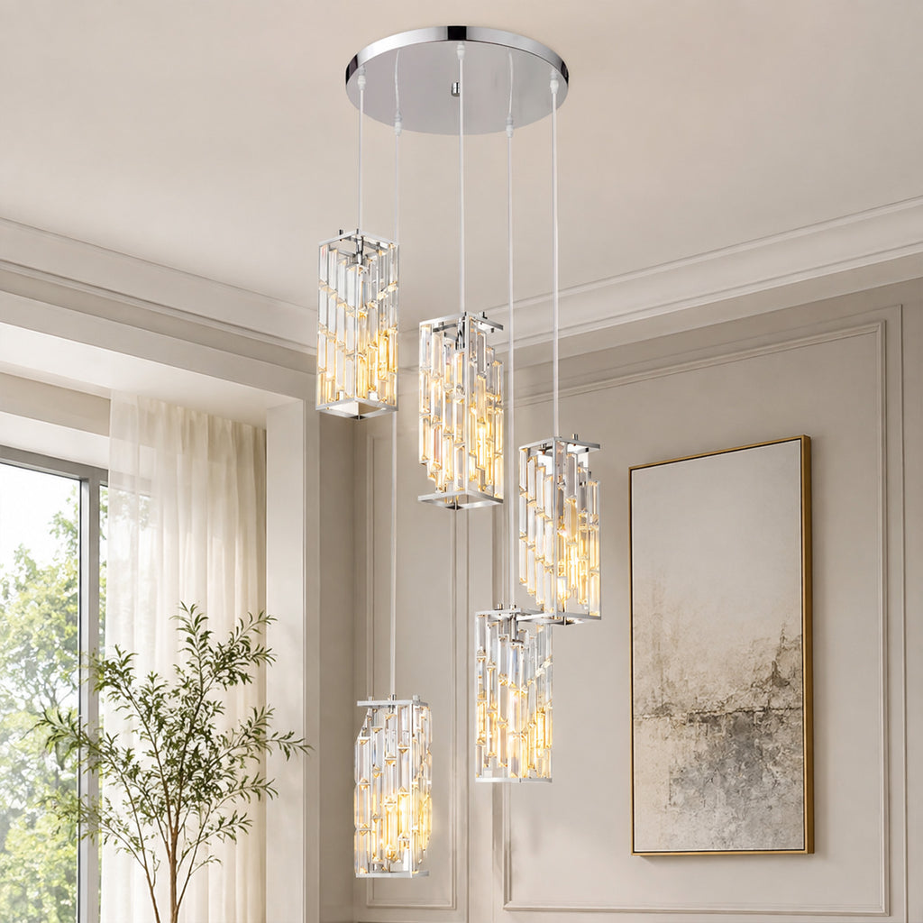 Luxury Frame Rectangular Crystal Linear Pendant Light
