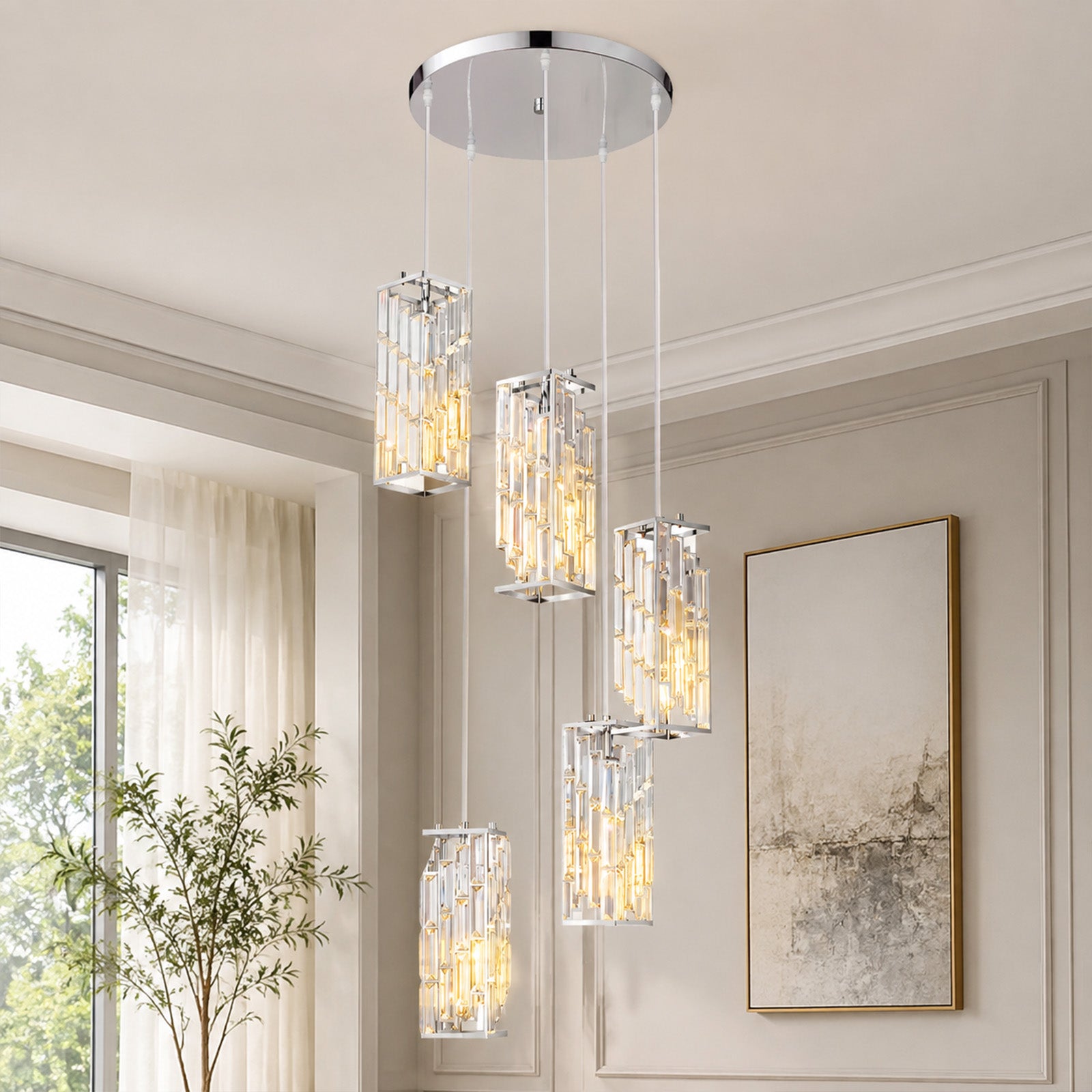 Luxury Frame Rectangular Crystal Linear Pendant Light