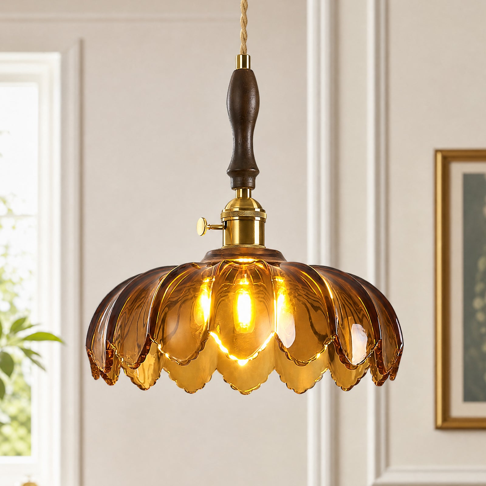 Retro Scalloped Petal Glass Hanging Pendant Light