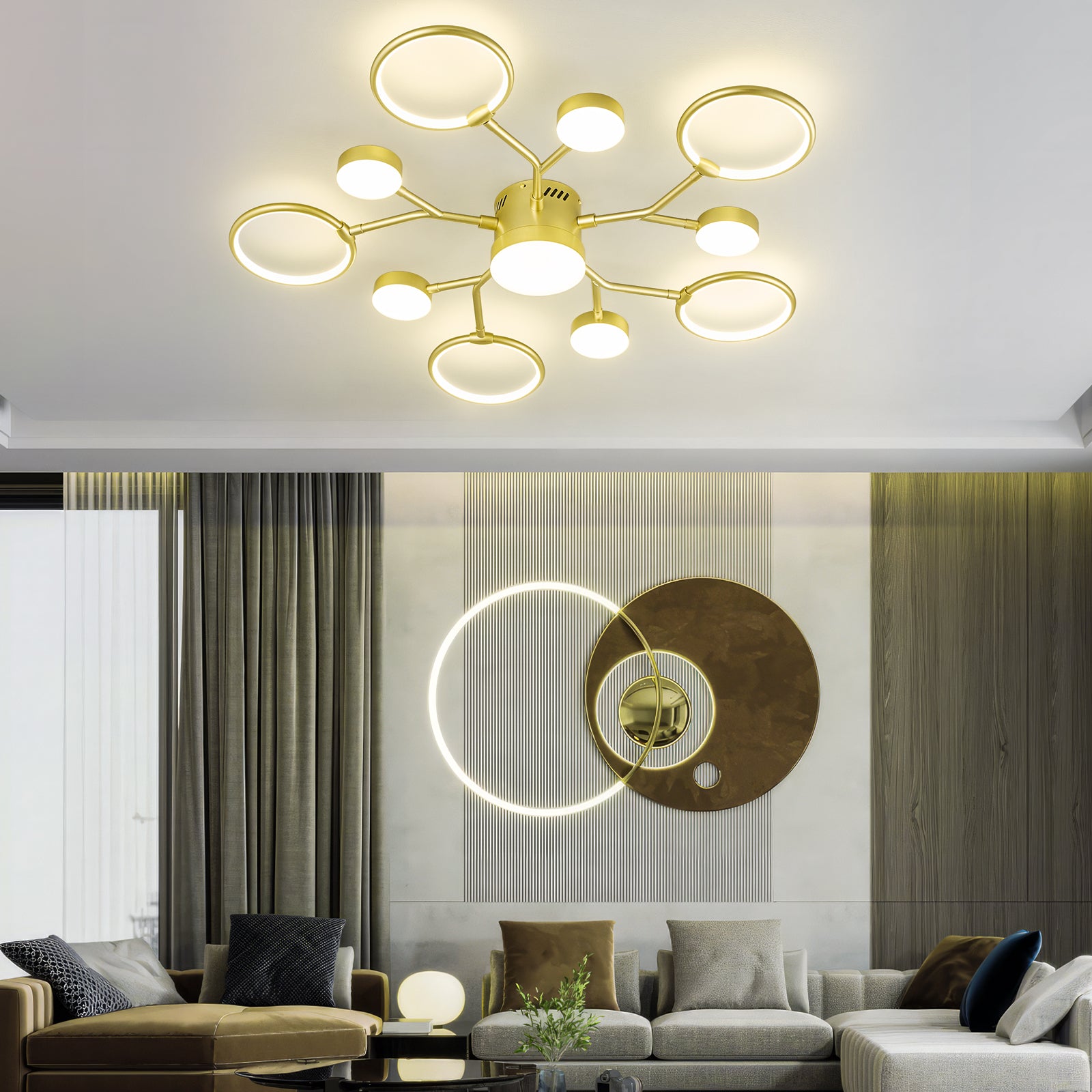 Modern Gold Branch Semi Flush Mount LED Ceiling Light