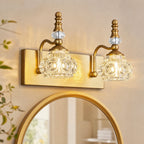 Vintage Embossed Textured Glass Curved Metal Arm Bathroom Vanity Light