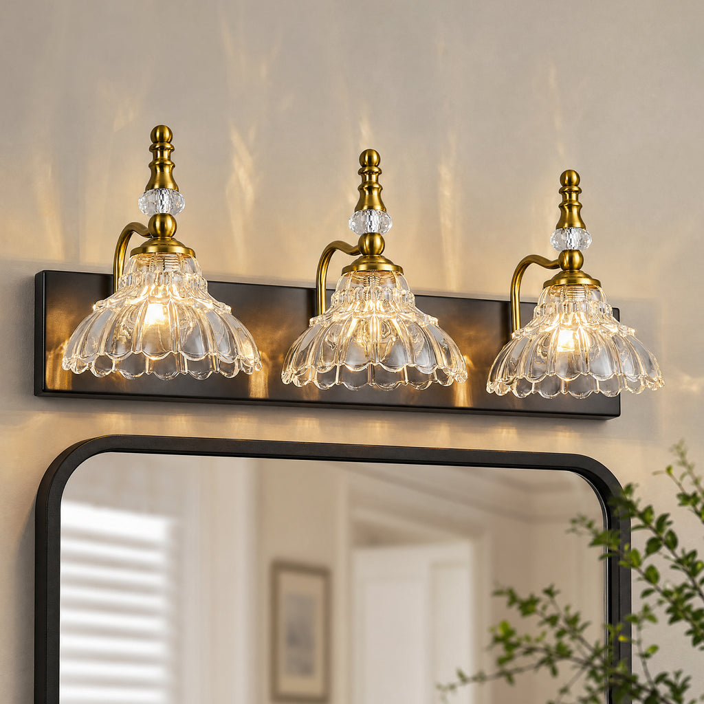 Vintage Clear Flower Glass Shade  Bathroom Vanity