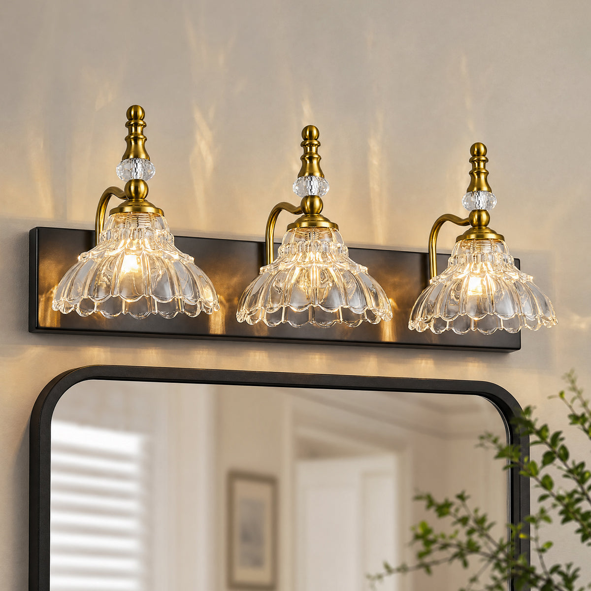 Vintage Clear Flower Glass Shade  Bathroom Vanity