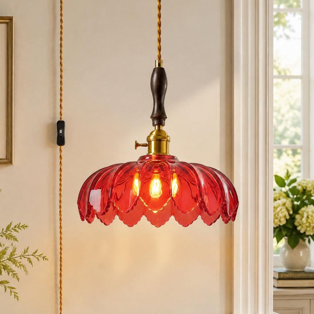 Retro Scalloped Petal Glass Hanging Pendant Light