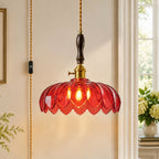 Retro Scalloped Petal Glass Hanging Pendant Light