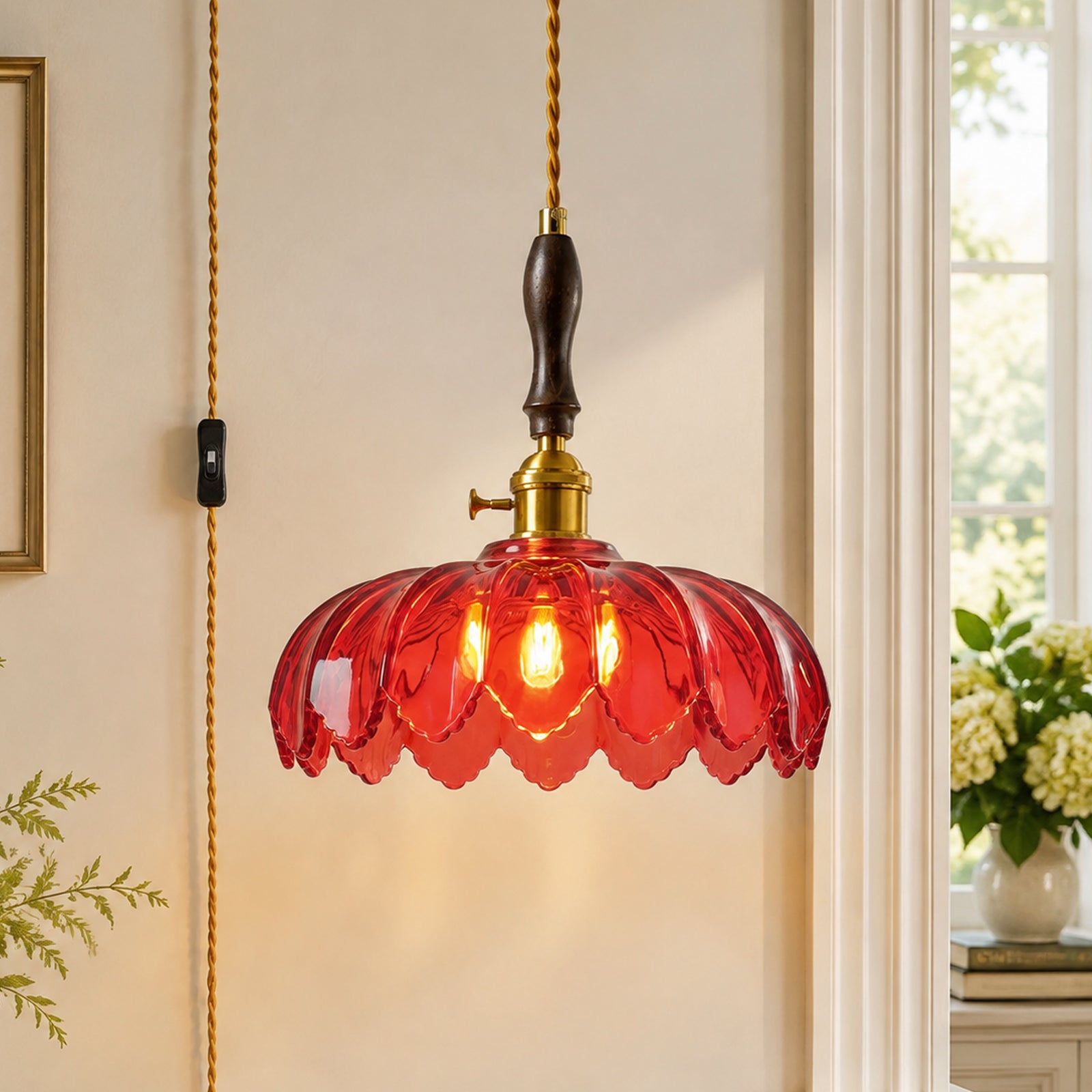 Retro Scalloped Petal Glass Hanging Pendant Light