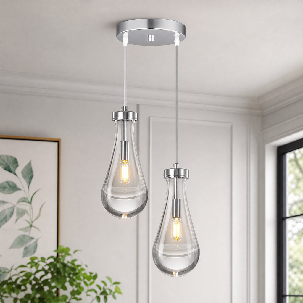 Raindrop Clear Solid Glass Adjustable Suspension Cord Pendant Light