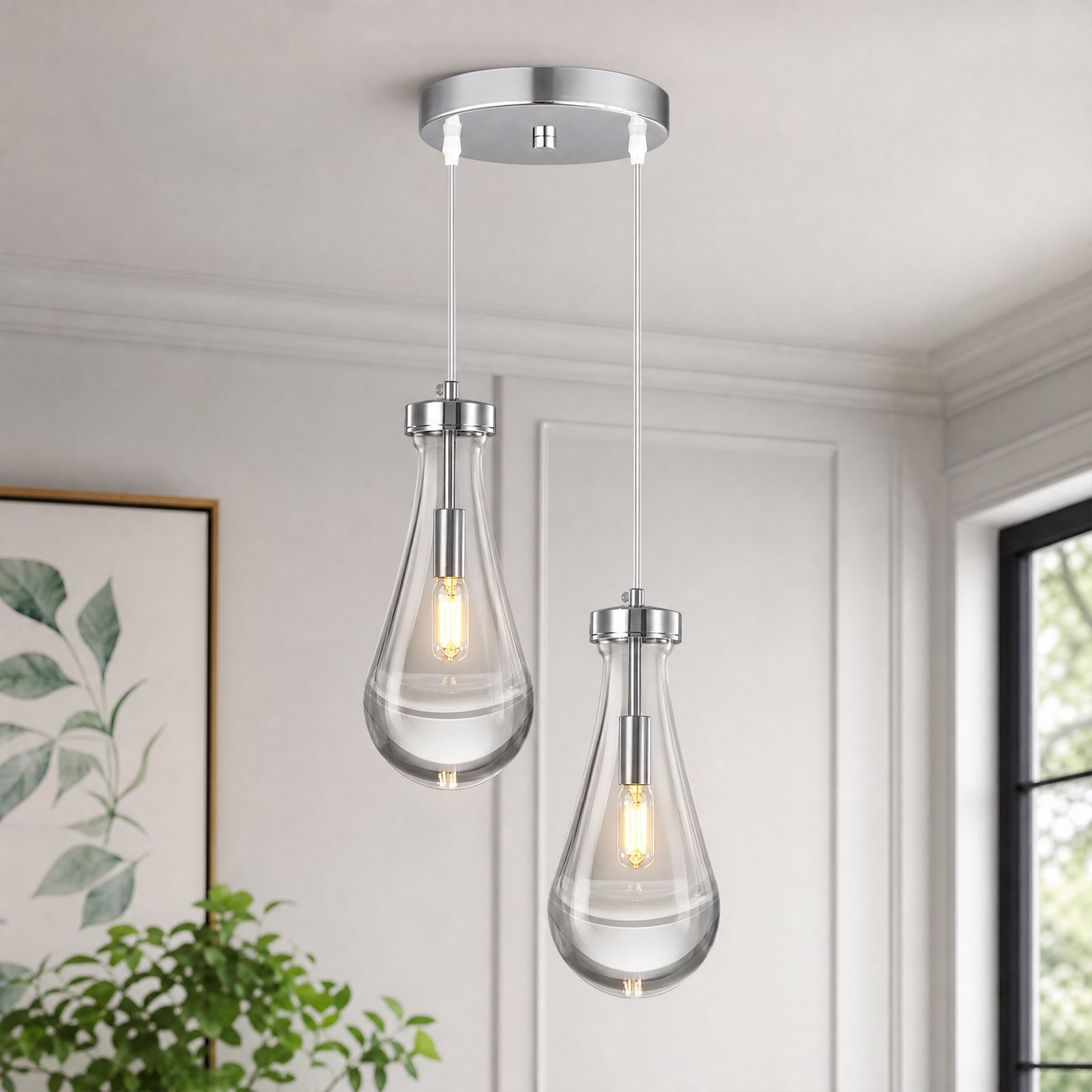 Raindrop Clear Solid Glass Adjustable Suspension Cord Pendant Light
