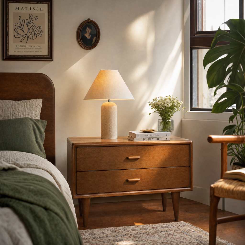 Modern Cylindrical Travertine Table Lamp