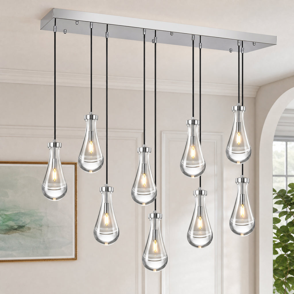 Raindrop Clear Solid Glass Adjustable Suspension Cord Pendant Light