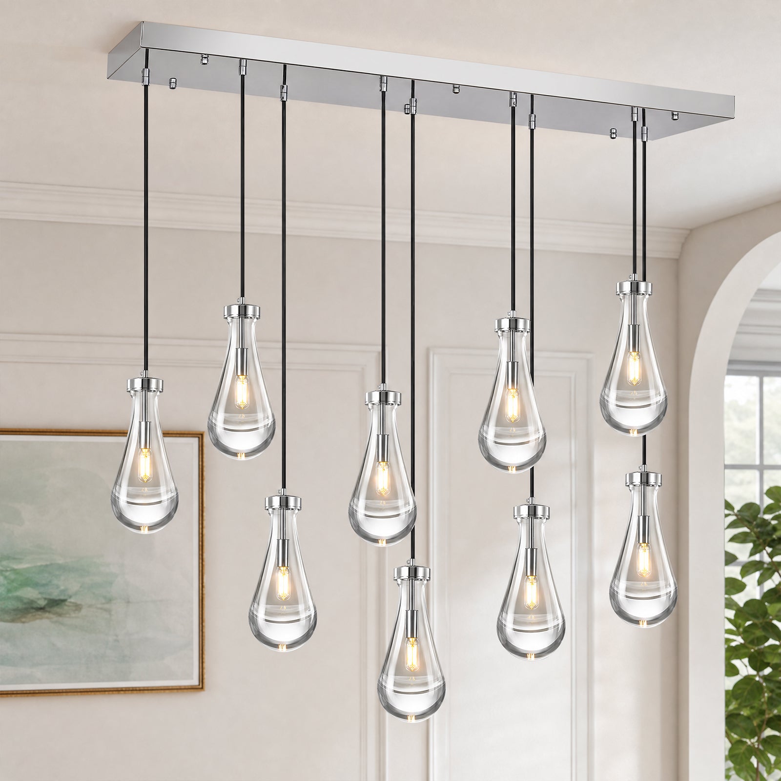 Raindrop Clear Solid Glass Adjustable Suspension Cord Pendant Light