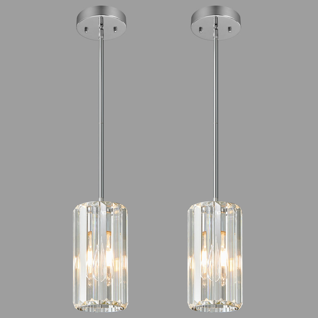 Minimalist Vertical Faceted Crystal Cylinder Pendant Light