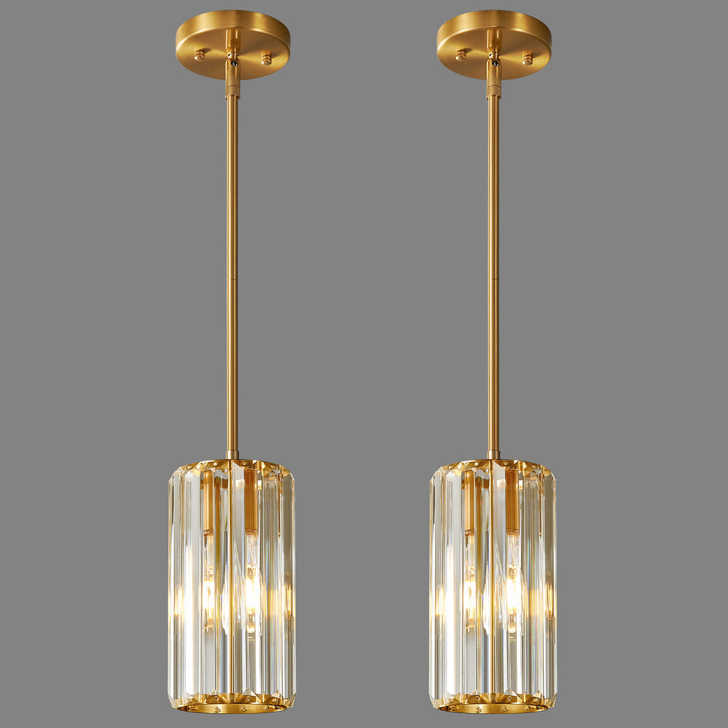 Minimalist Vertical Faceted Crystal Cylinder Pendant Light