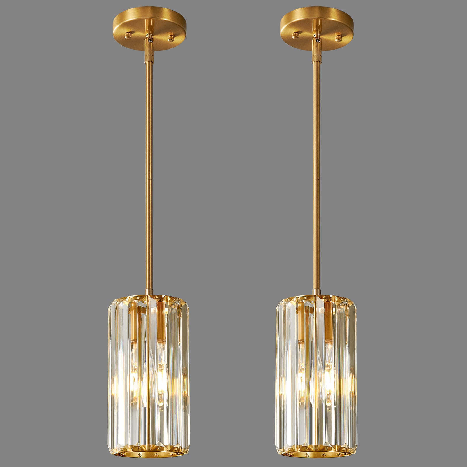Minimalist Vertical Faceted Crystal Cylinder Pendant Light