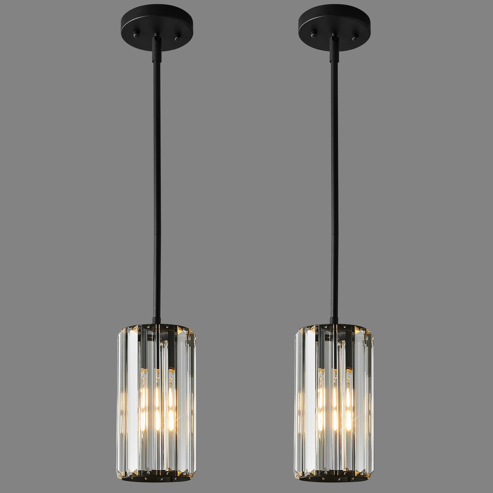 Minimalist Vertical Faceted Crystal Cylinder Pendant Light