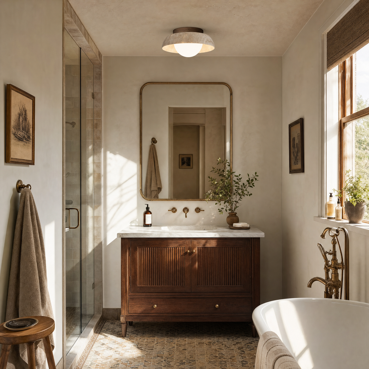 Wabi Sabi Bowl-shaped Travertine Flush Mount Ceiling Light