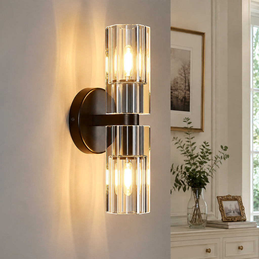 Modern Luxury Vertical Double Cylinder Fluted Crystal Wall Sconce