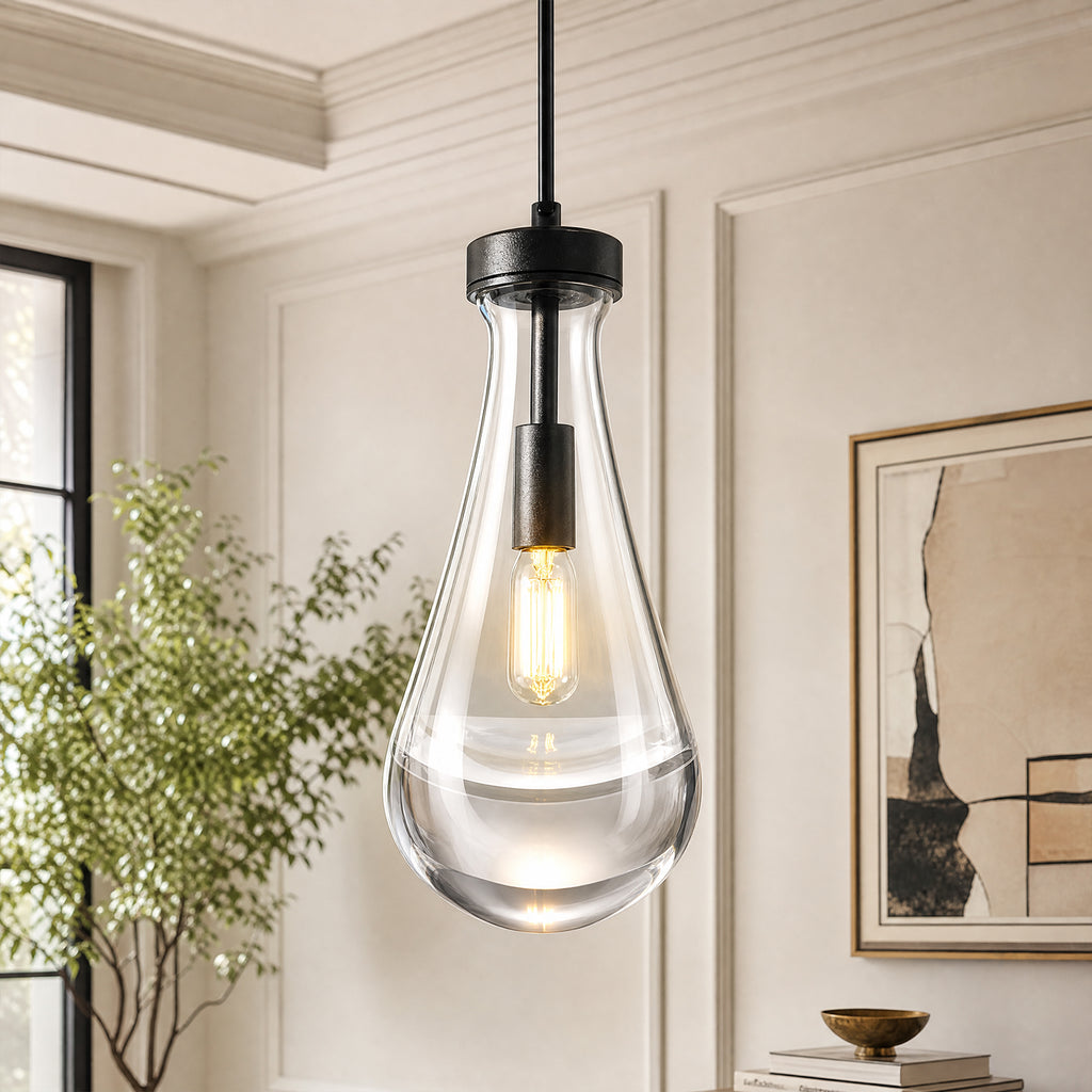 Raindrop Clear Solid Glass Adjustable Suspension Cord Pendant Light