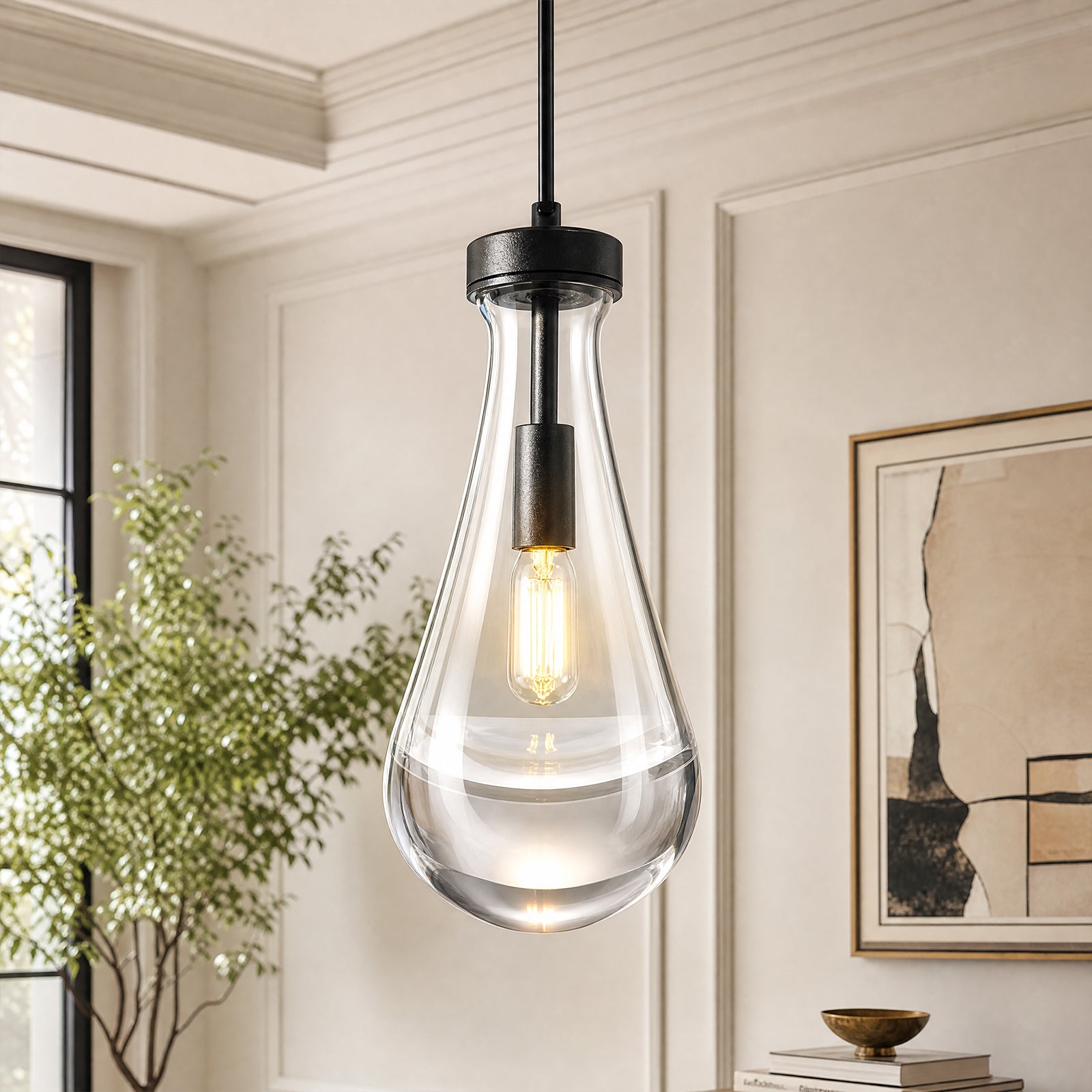 Raindrop Clear Solid Glass Adjustable Suspension Cord Pendant Light