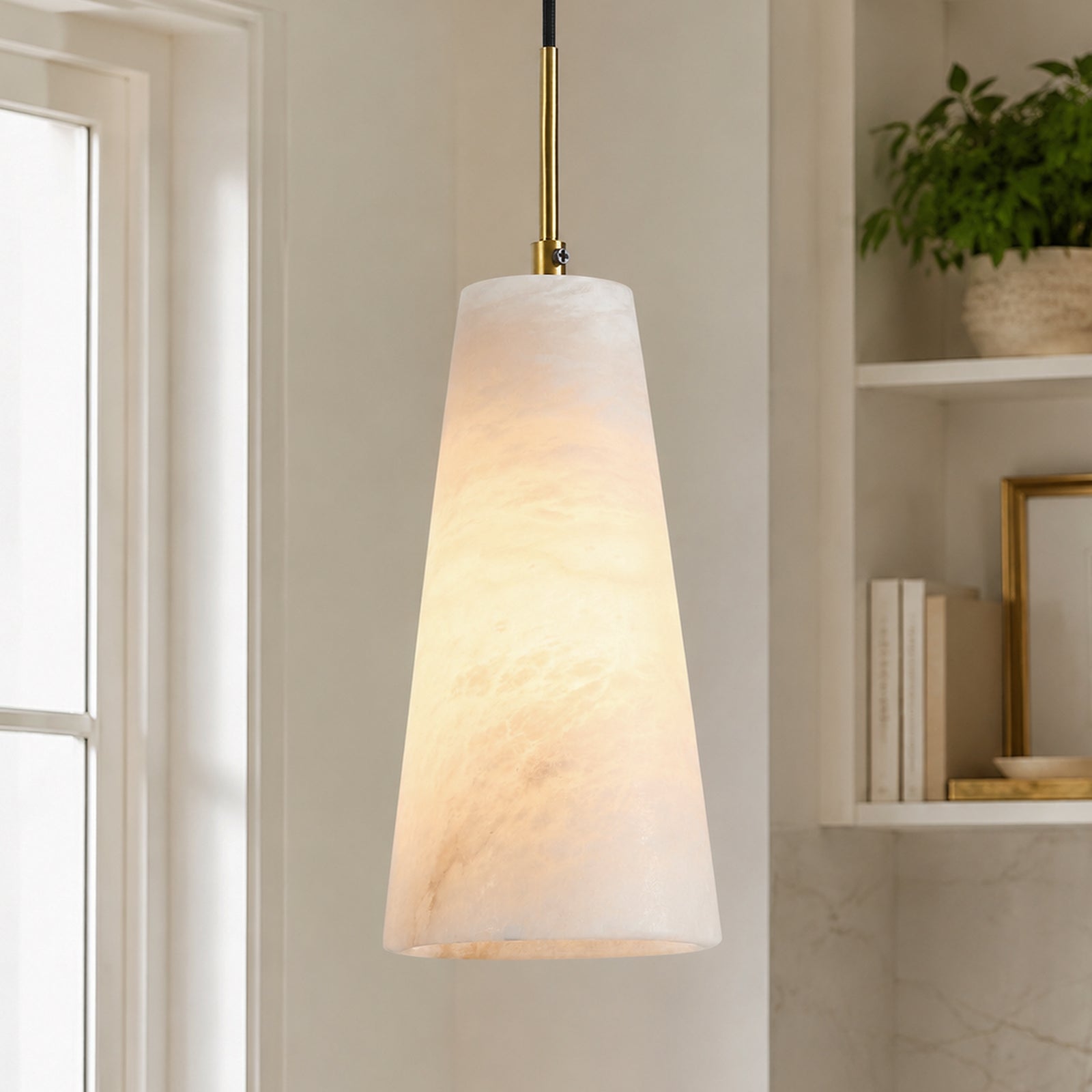 Modern Tapered Cone Natural Alabaster Single Pendant Light