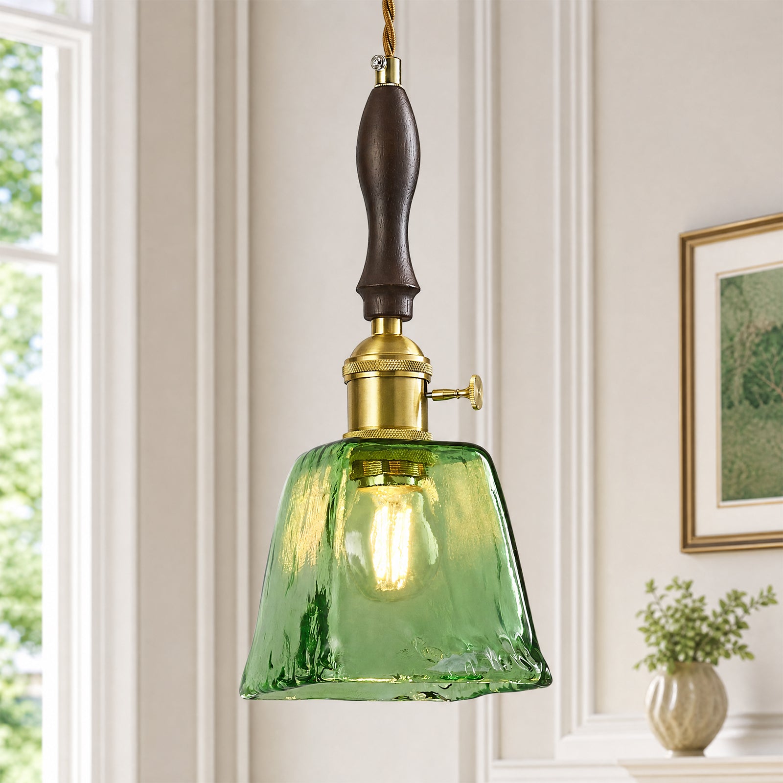 Farmhouse Vintage Textured Glass Hanging Pendant Light