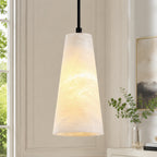 Modern Tapered Cone Natural Alabaster Single Pendant Light