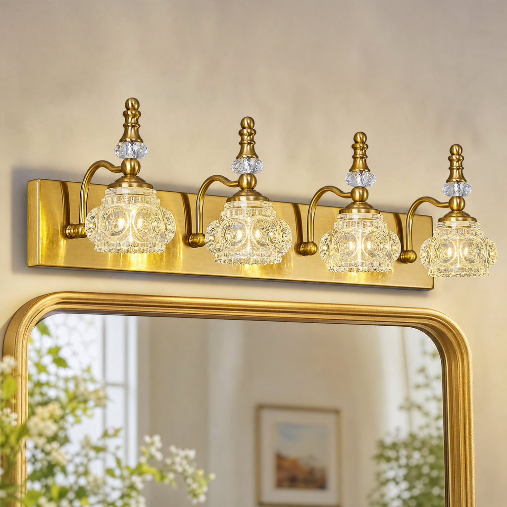Vintage Embossed Textured Glass Curved Metal Arm Bathroom Vanity Light