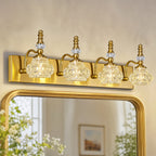 Vintage Embossed Textured Glass Curved Metal Arm Bathroom Vanity Light