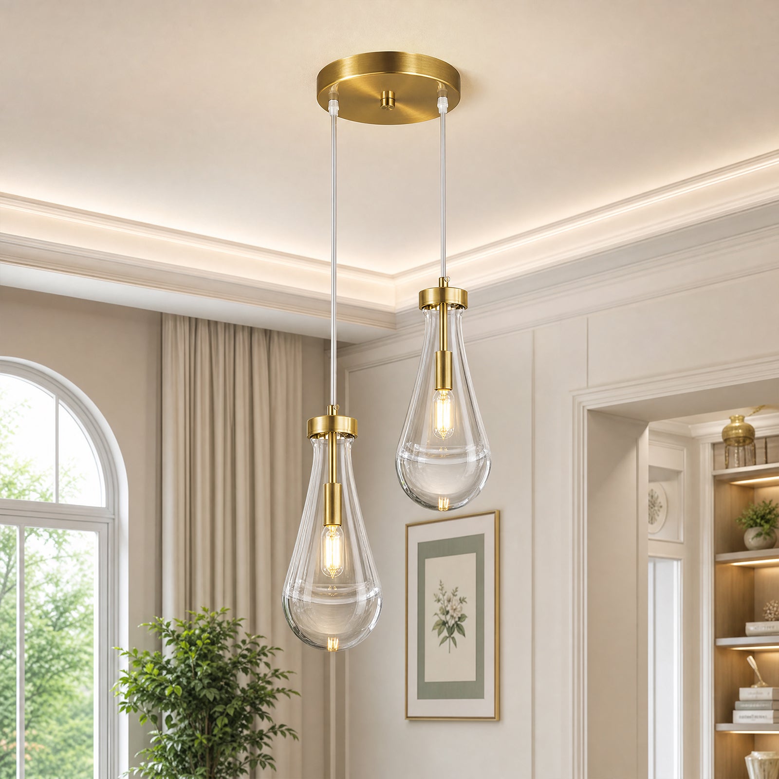 Raindrop Clear Solid Glass Adjustable Suspension Cord Pendant Light