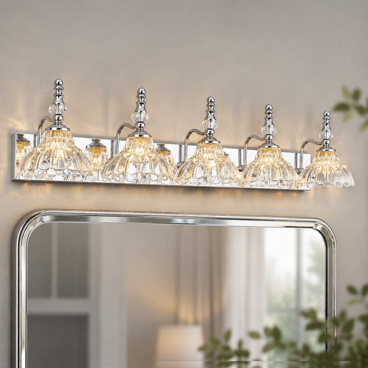 Vintage Clear Flower Glass Shade  Bathroom Vanity