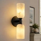 Modern Transitional Vertical Double Cylinder Natural Alabaster Wall Sconce