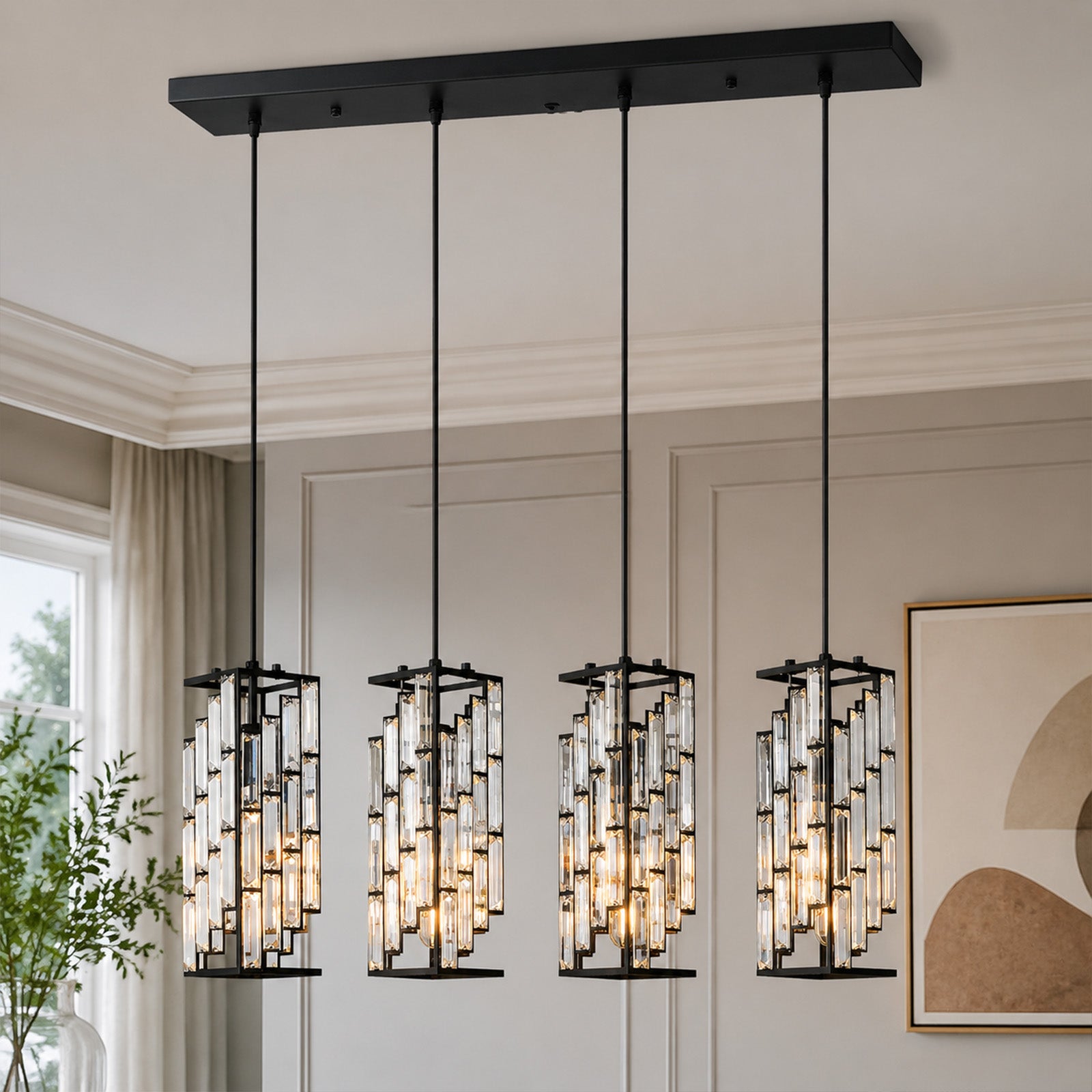 Luxury Frame Rectangular Crystal Linear Pendant Light