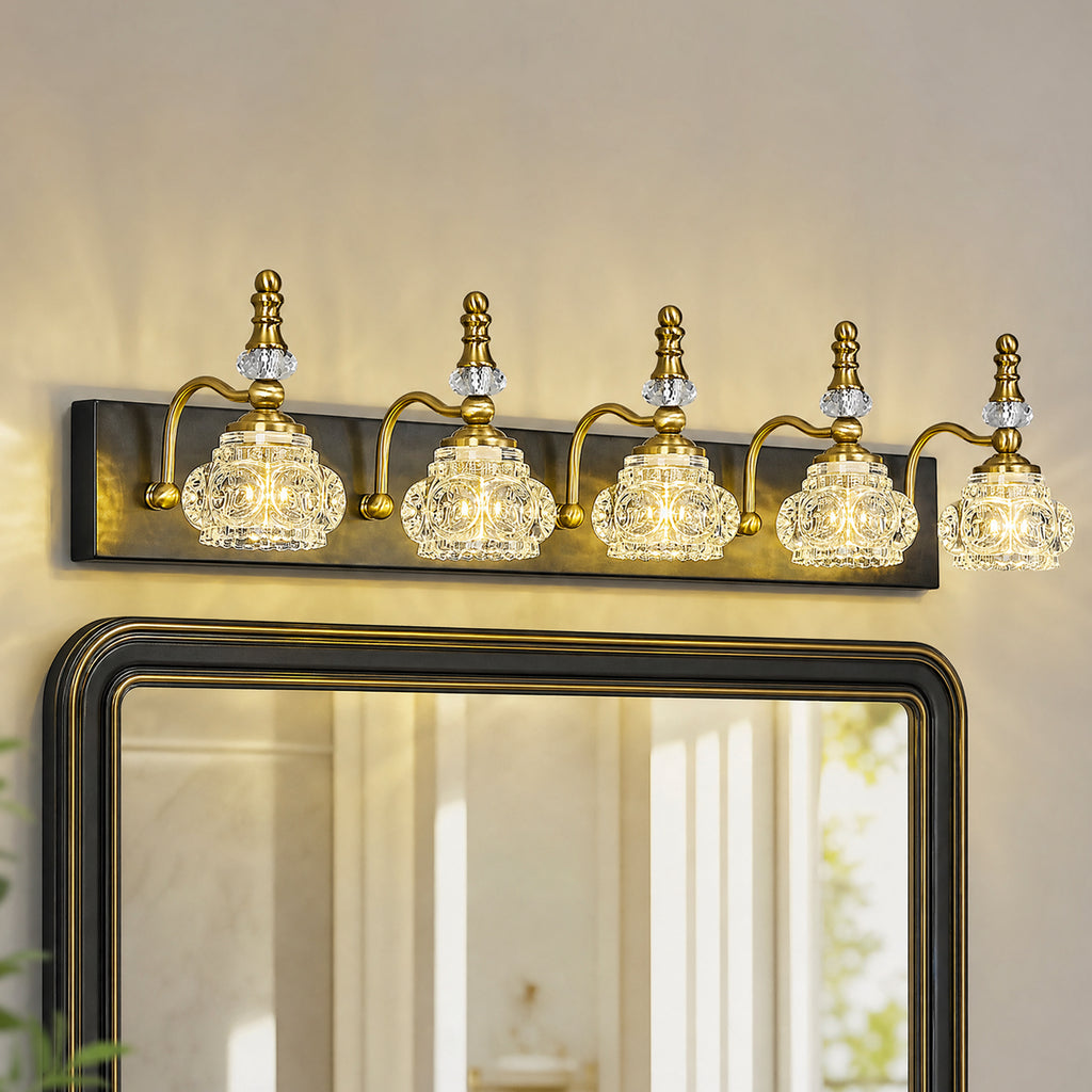 Vintage Embossed Textured Glass Curved Metal Arm Bathroom Vanity Light
