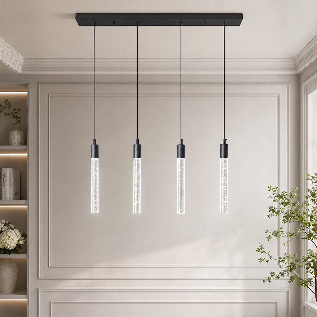 Modern Cylinder Bubble Linear Hanging Crystal LED Pendant Light