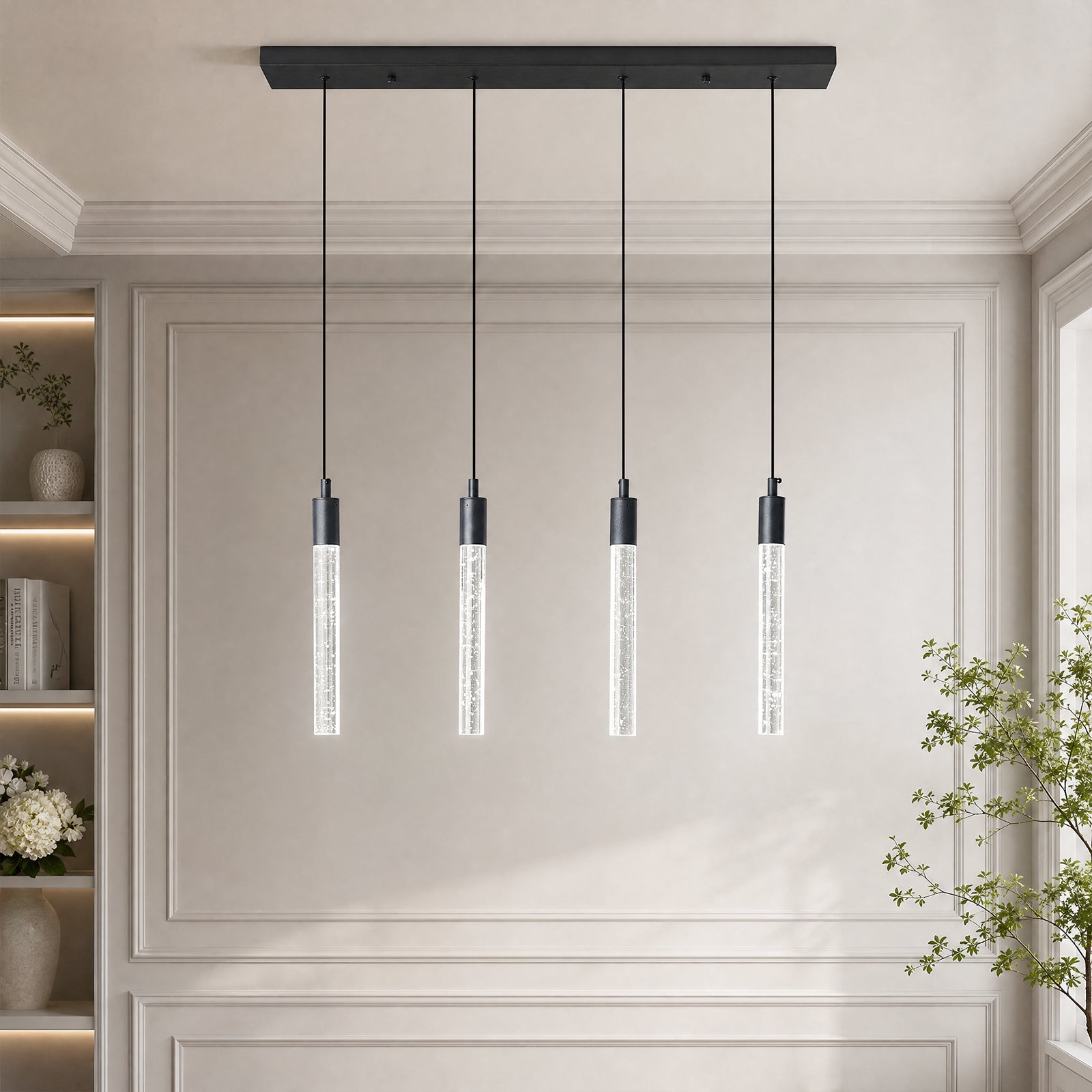 Modern Cylinder Bubble Linear Hanging Crystal LED Pendant Light