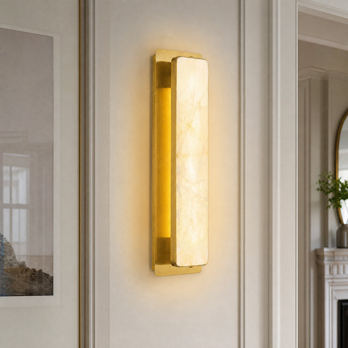 Vertical Rectangular Natural Stone Alabaster Wall Light for Bathrooms