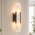 Vertical Long Oval Natural Alabaster Wall Sconce