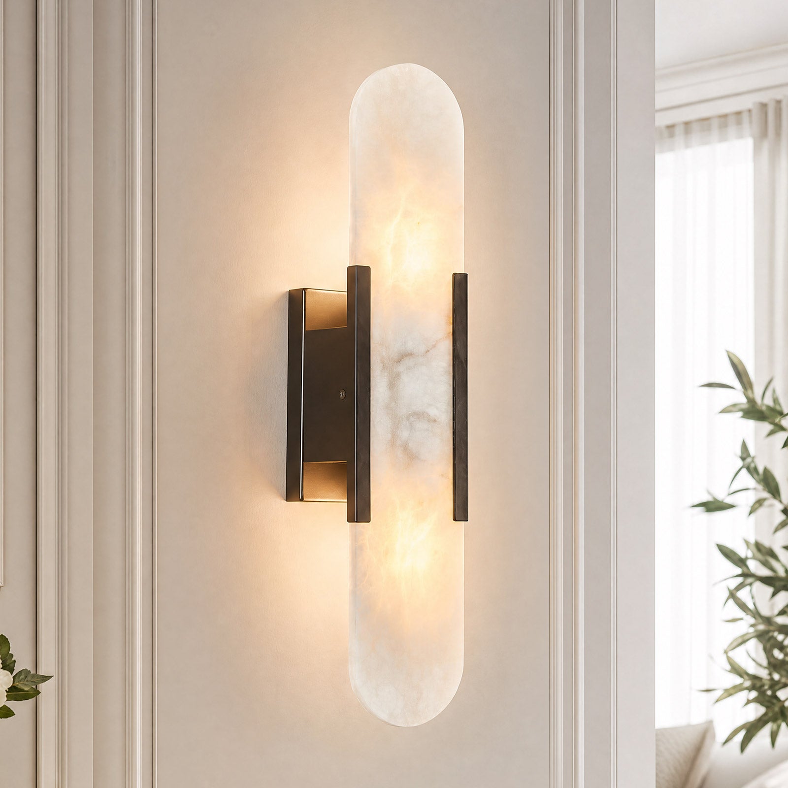 Vertical Long Oval Natural Alabaster Wall Sconce