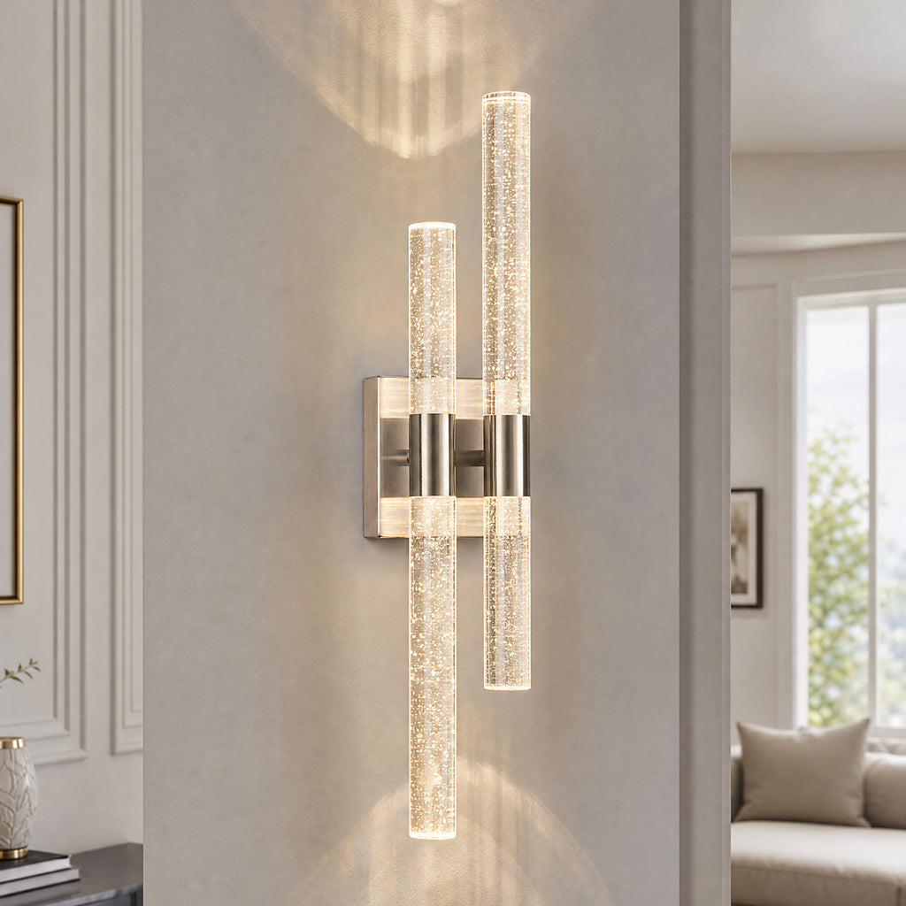 Contemporary Luxury Asymmetric Dual Bubble Crystal Tube LED Wall Sconce