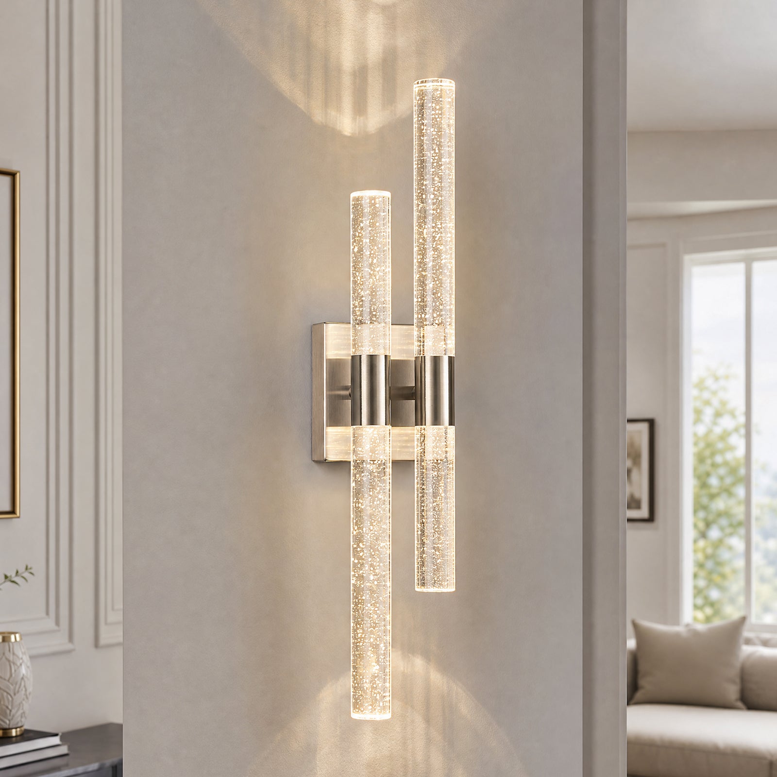 Contemporary Luxury Asymmetric Dual Bubble Crystal Tube LED Wall Sconce