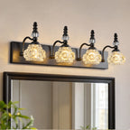 Vintage Embossed Textured Glass Curved Metal Arm Bathroom Vanity Light